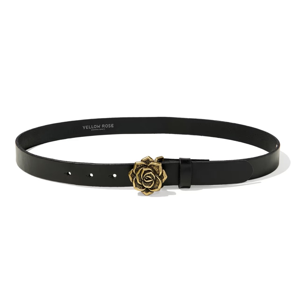 Yellow Rose by Kendra Scott Rose Buckle Belt in Black Leather